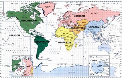 amerikanische Regionalkommandos Weltkarte